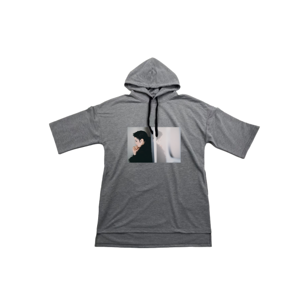 Cut & Sew Grey Short-Sleeve Hoodie