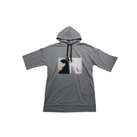 Cut & Sew Grey Short-Sleeve Hoodie