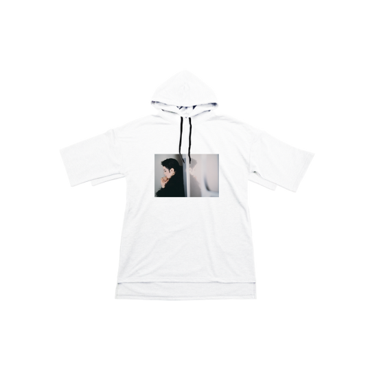 Cut & Sew White Short-Sleeve Hoodie